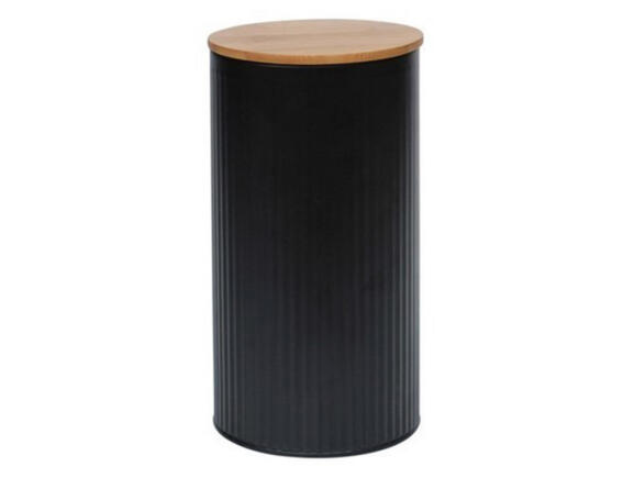 Μεταλλικό Δοχείο κουζίνας Excellent Houseware με καπάκι από μπαμπού και διαστάσεις Φ10.8cm x 21cm - Μαύρο