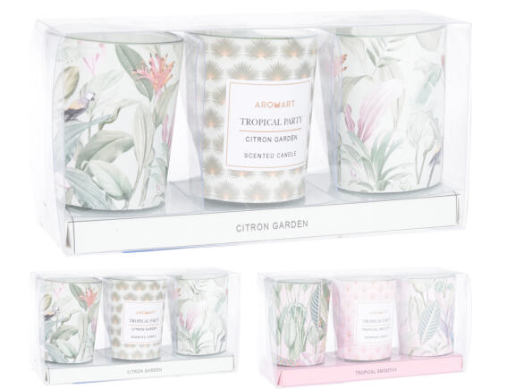 Σετ 3 Κεριά CC5061080 Σε γυάλινο δοχείο 16 x 5 x 8 cm, σε 3 επιλογές σχεδίου