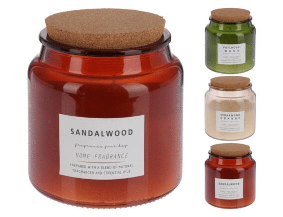 Αρωματικό Κερί CC5062620 Σε Decorated γυάλινο δοχείο με καπάκι από φελλό, 10.2 x 10 cm, σε 3 επιλογές σχεδίου και αρώματος ivory cedar wood orange, brown sandalwood, green patchouli wood.
