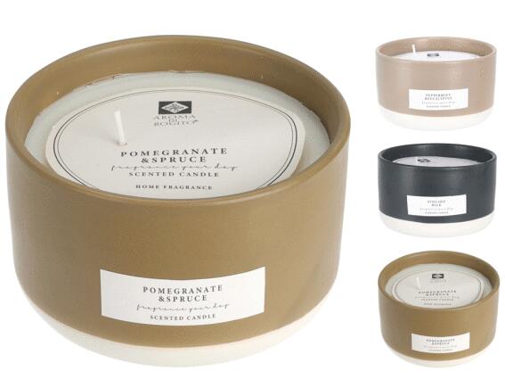 Αρωματικό Κερί CC5750370 Σε κεραμικό δοχείο, 12 x 7 cm, σε 3 επιλογές σχεδίου και αρώματος, brown/peppermint, green/pomegranate, grey/avocado mint.