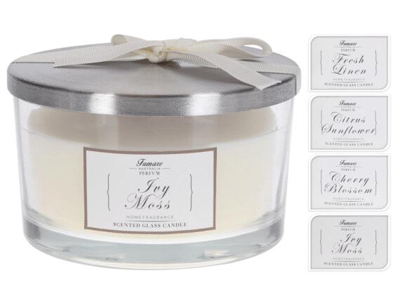 Αρωματικό Κερί CC5880290 Σε γυάλινο δοχείο με καπάκι stainless steel, 13 x 8 cm, σε 4 επιλογές σχεδίου και αρώματος, citrus, ivory moss, cherry blossom, fresh linen.