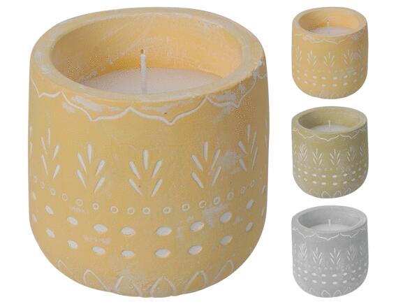 Κερί Mellow HZ1953750 Σε τσιμεντένιο δοχείο με σχέδια, 10 x 10 cm, σε 3 επιλογές χρώματος, grey, yellow, green.