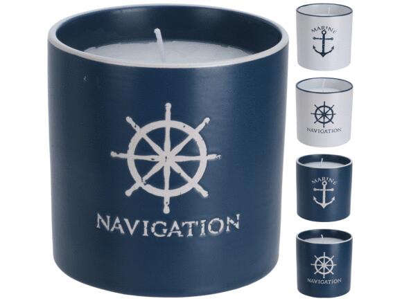 Κερί Pacifica Q76900110 Σε πήλινο δοχείο με reactive φινίρισμα γλάσου και maritime σχέδιο, 10 x 10,1 cm, σε 4 επιλογές χρώματος