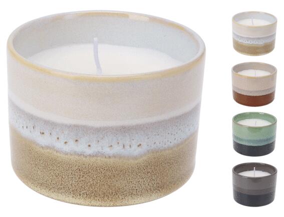 Κερί Q76900310 Σε πήλινο δοχείο με reactive φινίρισμα γλάσου, 10 x 7 cm, σε 4 επιλογές χρώματος, yellow, terra, green, grey.