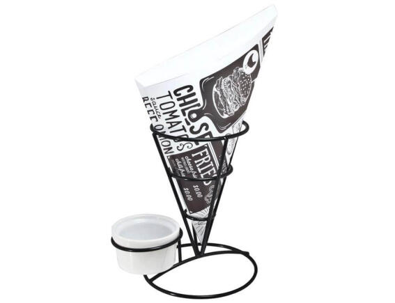 FOODTRUCK Σετ σερβιρίσματος για τηγανιτές πατάτες 22275542 Μεταλλική βάση, 5 χάρτινες σακούλες, κεραμικό μπωλ σάλτσας, 17 x 17,5 x 13 cm