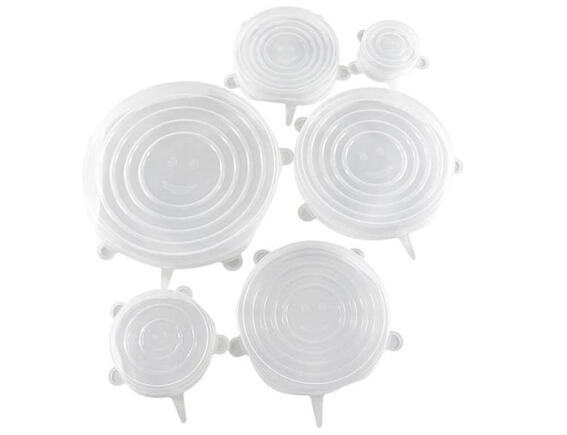 SET 6 καπάκια σιλικόνης Kitchen Tools 22276978 Διαφανή, Διαμέτρου Ø 6,5 cm, Ø 9,5 cm, Ø 11,5 cm, Ø 14,5 cm, Ø 16,5 cm, Ø 20,5 cm
