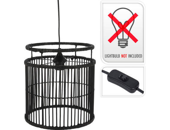 Φωτιστικό οροφής ρεύματος Ξύλο Willow/Rattan με λαμπτήρα Ε27 και διαστάσεις 28x28x30cm - Μαύρο