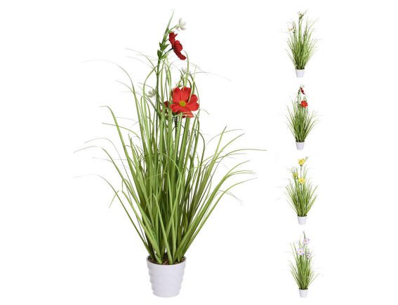 PRIMAVERA Τεχνητό φυτό σε γλάστρα Γρασίδι με άνθος, 65cm, σε 4 επιλογές χρώματος