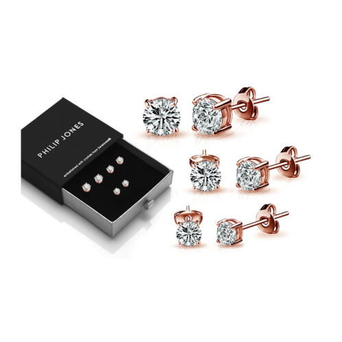 Philip Jones Σετ Σκουλαρίκια Χρώματος Ροζ-Χρυσό με Κρύσταλλα Swarovski® 3 Ζευγάρια
