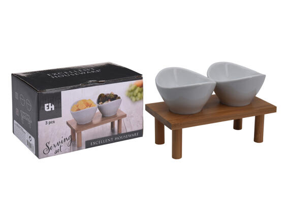 Σετ Σερβιρίσματος Excellent Houseware Πορσελάνη και bamboo, 3 τεμάχια