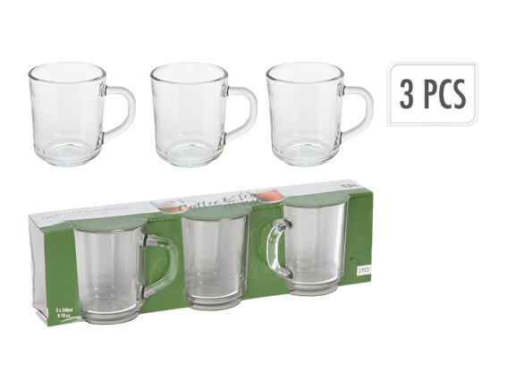 Σετ Κούπες Καφέ γυάλινες, χωρητικότητας 240ml - 3 τεμάχια