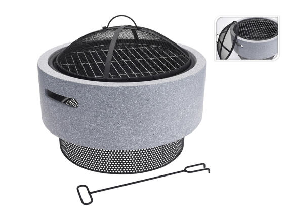 Εστία φωτιάς εξωτερικού χώρου με σχάρα ΒΒQ, 52x18.5cm, Γκρι