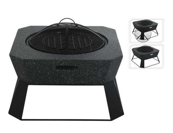 Εστία φωτιάς εξωτερικού χώρου με σχάρα ΒΒQ, 62x62x43.5cm, Μαύρο