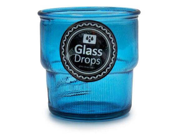 Glass Drops Ποτήρι Ribbed (2415DB09) Από ανακυκλωμένο γυαλί, Χωρητικότητας 300ml, Διαστάσεων Ø 9 x Υ 9 cm, Aqua Blue