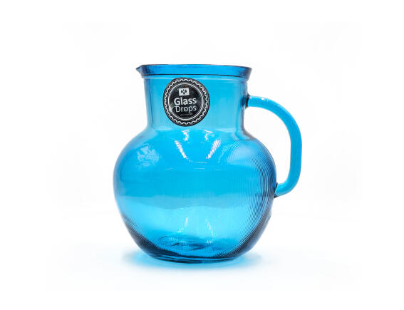 Glass Drops Κανάτα με χερούλι Ribbed (3198DB09) Από ανακυκλωμένο γυαλί, Χωρητικότητας 2.3L, Διαστάσεων Ø 20 x Υ 20 cm, Aqua Blue