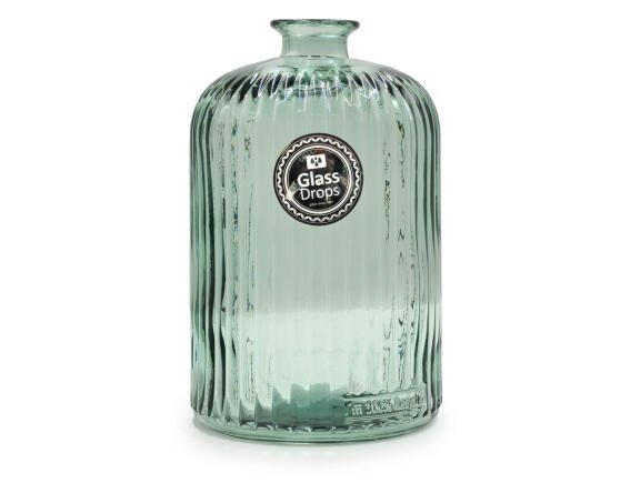 Διακοσμητικό Βάζο Glass Drops Daroca Stripe (4862DB600) Από ανακυκλωμένο γυαλί, Χωρητικότητας 2.8L, Διαστάσεων Ø 15 x Υ 23cm, Natural Green