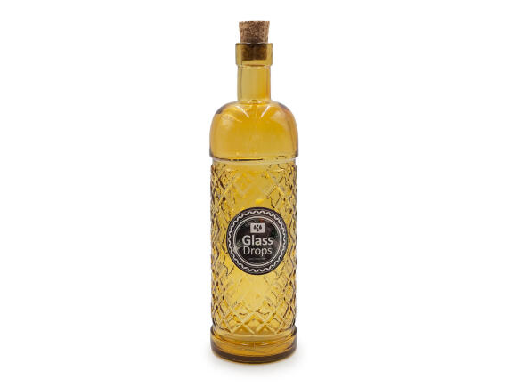 Glass Drops Διακοσμητικό Μπουκάλι με πώμα Anis (5047DB411) Aπό 100% ανακυκλωμένο γυαλί, Xωρητικότητας 500ml, Διαστάσεων Ø 7 x Υ 24 cm, Yellow Gold