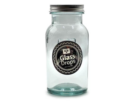 Δοχείο Τροφίμων Glass Drops με καπάκι (5291) Aπό ανακυκλωμένο γυαλί, Χωρητικότητας 250ml, Διαστάσεων Ø 6,5 x Υ 13,5 cm