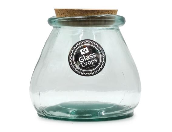Glass Drops Δοχείο με πώμα φελλού Sac (5917) Aπό 100% ανακυκλωμένο γυαλί, Xωρητικότητας 1.5L, Διαστάσεων Ø 15 x Υ 15 cm