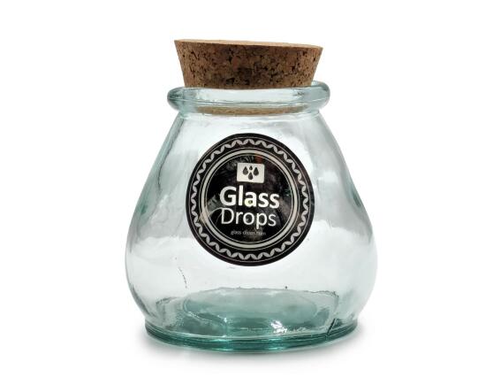 Glass Drops Δοχείο με πώμα φελλού Sac (5919) Aπό 100% ανακυκλωμένο γυαλί, Xωρητικότητας 380ml, Διαστάσεων Ø 10 x Υ 10 cm