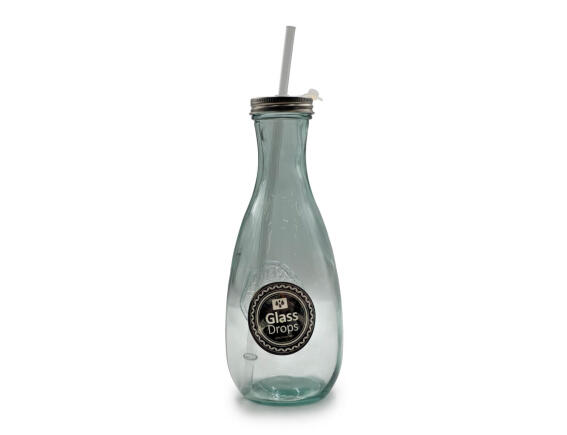 Glass Drops Μπουκάλι Authentic (5927) Με καλαμάκι, Aπό 100% ανακυκλωμένο γυαλί, Xωρητικότητας 600ml, Διαστάσεων Ø 9 x Υ 27 cm