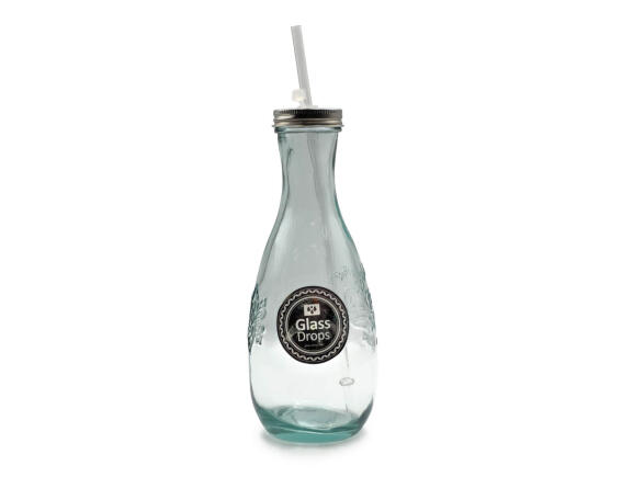 Glass Drops Μπουκάλι Authentic Est.1896 (5928) Mε καλαμάκι, Aπό 100% ανακυκλωμένο γυαλί, Xωρητικότητας 600ml, Διαστάσεων Ø 9 x Υ 27 cm
