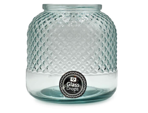 Glass Drops Διακοσμητικό Βάζο - Κηροπήγιο Diamante (5949)  Aπό 100% ανακυκλωμένο γυαλί, Xωρητικότητας 3.3L, Διαστάσεων Ø 19 x Υ 19 cm
