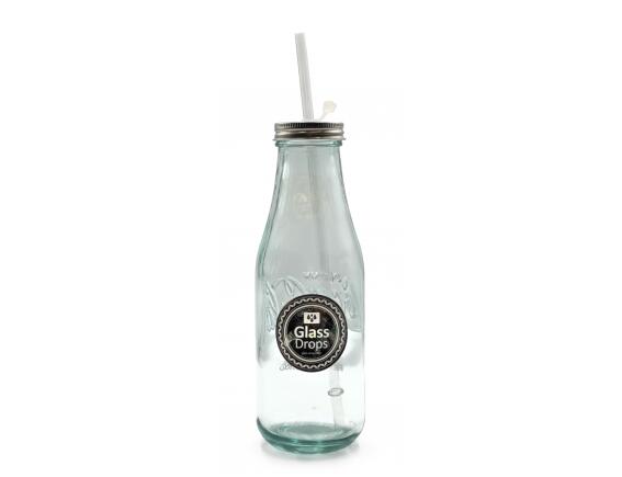Glass Drops Μπουκάλι Coca Cola (9014) Με πώμα και καλαμάκι, Aπό 100% ανακυκλωμένο γυαλί, Xωρητικότητας 550ml, Διαστάσεων Ø 8 x Υ 28 cm