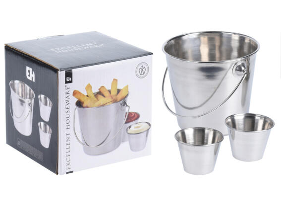 Σετ Καλάθι Σερβιρίσματος για τηγανιτές πατάτες από Ανοξείδωτο Ατσάλι - 3 τεμάχια