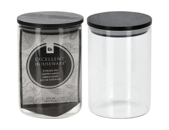 Γυάλινο βάζο Excellent Houseware με καπάκι, Χωρητικότητας 575ml, 8.5x13cm