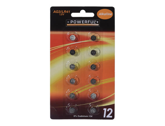 Αλκαλικές μπαταρίες Powerful Button Cell - AG3/LR41 - 1.5V - 12 τεμάχια