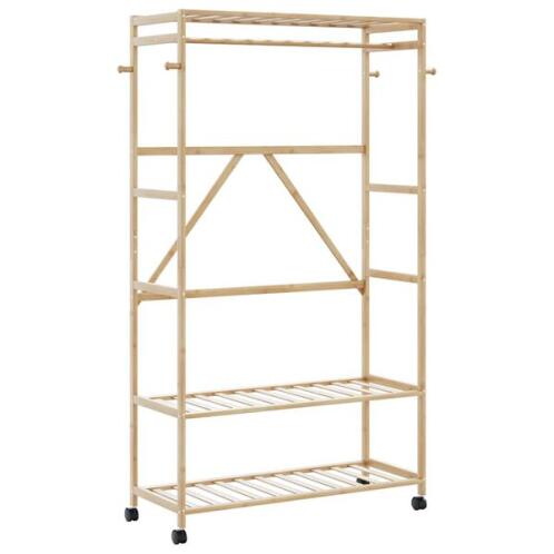 vidaXL Ράφι ρούχων με ράφια και ρόδες 110x40x180 εκ. Μπαμπού 4008923