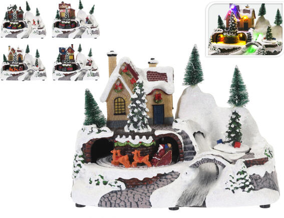 Χριστουγεννιάτικο διακοσμητικό χωριό με φωτισμό, κίνηση και διαστάσεις 24x15.7x17cm, σε 4 επιλογές σχεδίου