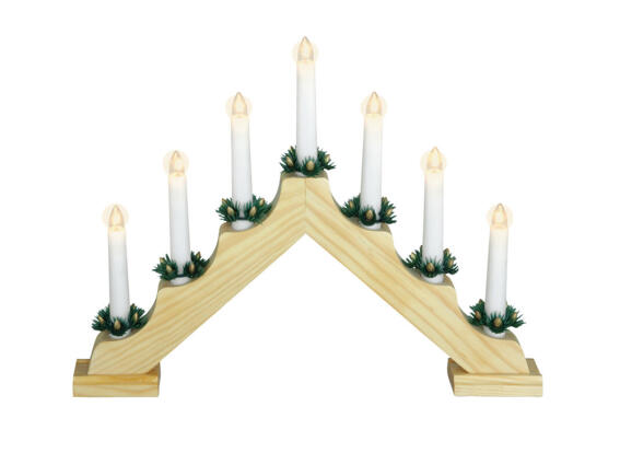 Ξύλινο διακοσμητικό κηροπήγιο σε σχήμα γέφυρας, με 7 λάμπες και διαστάσεις 41x5.5x30cm