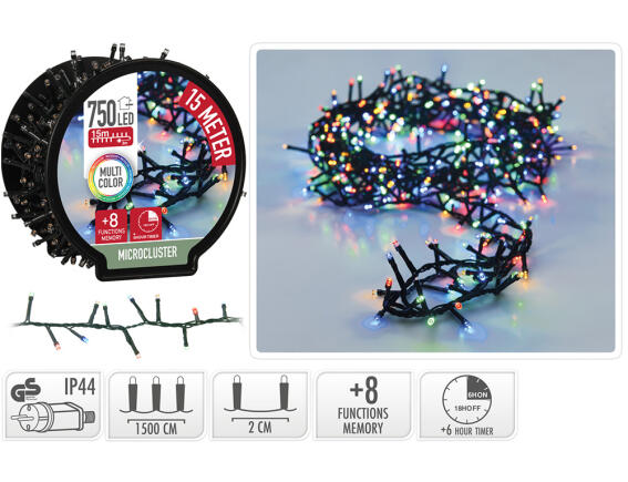 Greentech 750 Φωτάκια Led 15 Μέτρα με Χειριστήριο, 8 Προγράμματα Πολύχρωμα