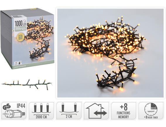 Greentech 1000 Φωτάκια Led Θερμό Λευκό 20 Μέτρα με Χειριστήριο 8 Προγράμματα
