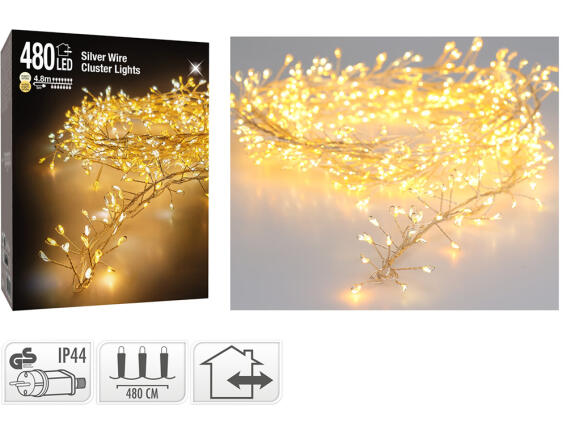 Deco 480 Φωτάκια MicroLED - 4.8 Μέτρα + 5 Μέτρα σύνδεσης , Πυκνή Διάταξη, Ασημί συρμάτινο καλώδιο - Θερμό λευκό