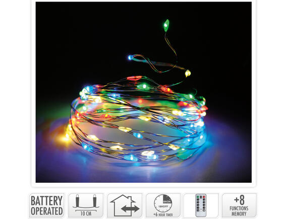 Deco 200 Φωτάκια MicroLED - 20.2 Μέτρα + 30 Εκατοστά σύνδεσης , με χειριστήριο, 8 προγράμματα, dimmer, Ασημί συρμάτινο καλώδιο - Πολύχρωμο