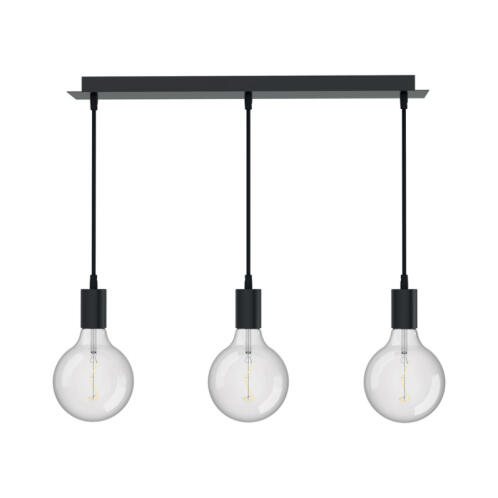 XANLITE Κρεμαστό φωτιστικό με 3 μαύρα μεταλλικά ντουι, βάση E27, ρυθμιζόμενο καλώδιο 150cm, IP20