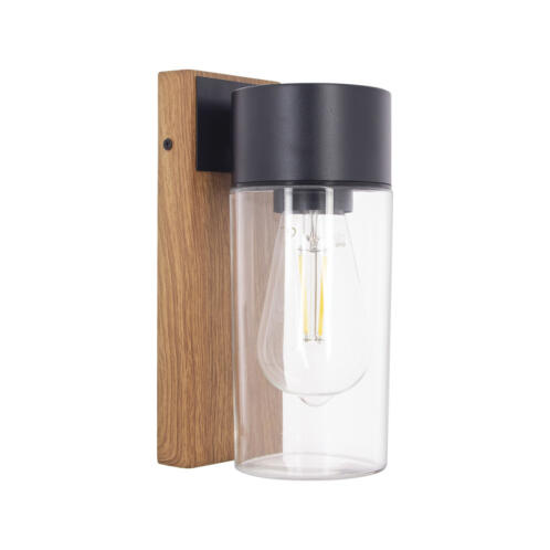 XANLITE Φωτιστικό τοίχου σύγχρονο καπνιστό μαύρο και εφέ ξύλου LED IP44, βάση E27, 40W max