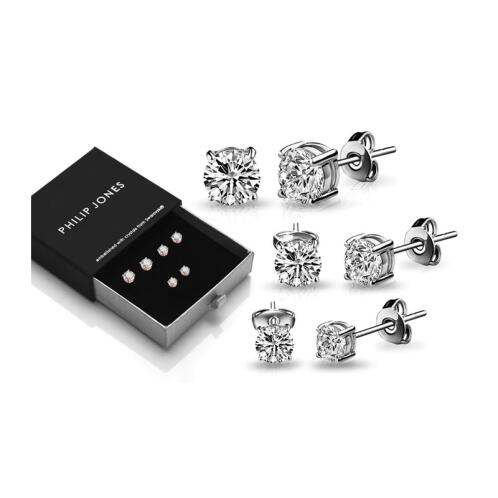 Philip Jones Σετ Σκουλαρίκια Χρώματος Ασημί με Κρύσταλλα Swarovski® 3 Ζευγάρια