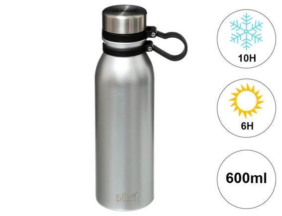 5five Μπουκάλι Θερμός με λαβή, χωρητικότητα 600ml και διατήρηση θερμοκρασίας 6h ζεστό / 10h κρύο - Stainless Steel