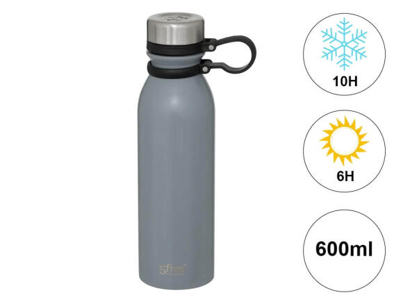 5five Μπουκάλι Θερμός με λαβή, χωρητικότητα 600ml και διατήρηση θερμοκρασίας 6h ζεστό / 10h κρύο - Gray