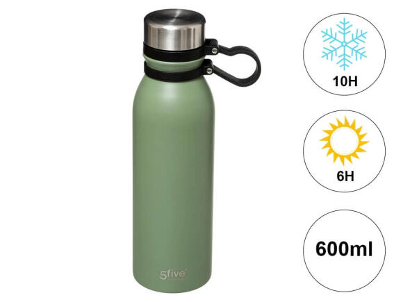 5five Μπουκάλι Θερμός με λαβή, χωρητικότητα 600ml και διατήρηση θερμοκρασίας 6h ζεστό / 10h κρύο - Khaki