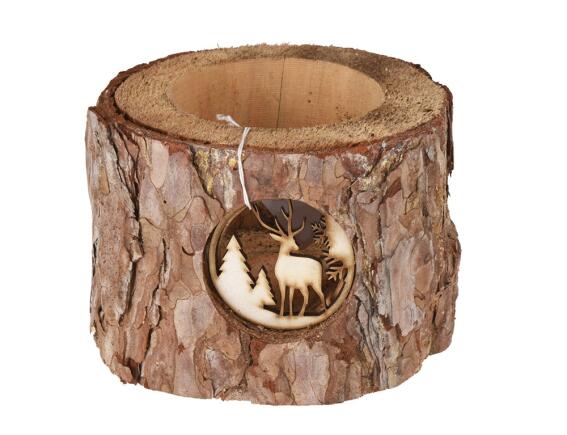 Διακοσμητικό Κηροπήγιο από Ξύλο Βελανιδιάς, με διαστάσεις 13x13x11cm - Καφέ