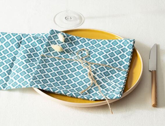 Atmosphera  Σετ Πετσέτες φαγητού Etnik με διαστάσεις 40x40cm - Duck blue - 4 τεμάχια