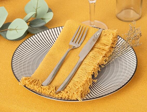 Atmosphera  Σετ Πετσέτες φαγητού Maha με κρόσσια και διαστάσεις 40x40cm - Mustard yellow - 2 τεμάχια