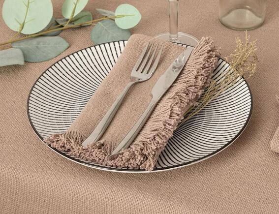 Atmosphera  Σετ Πετσέτες φαγητού Maha με κρόσσια και διαστάσεις 40x40cm - Grey - 2 τεμάχια