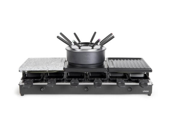 Livoo Γκριλιέρα Raclette και Φοντύ DOC234 για 12 άτομα, με ισχύ 1650W, 3 θερμοστάτες  και 3 επιφάνειες ψησίματος