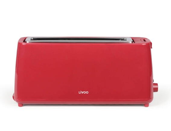 Φρυγανιέρα long slot Livoo DOD168RC με ισχύ 750W, λειτουργία ξεπαγώματος και χωρητικότητα 1 φέτα ψωμιού - Red chili